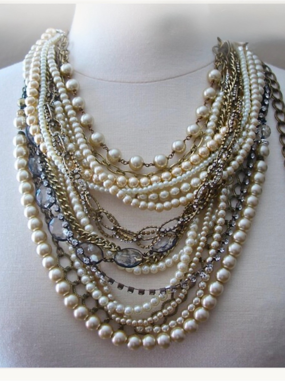 Boho Statement Necklace with Pearls and Chains